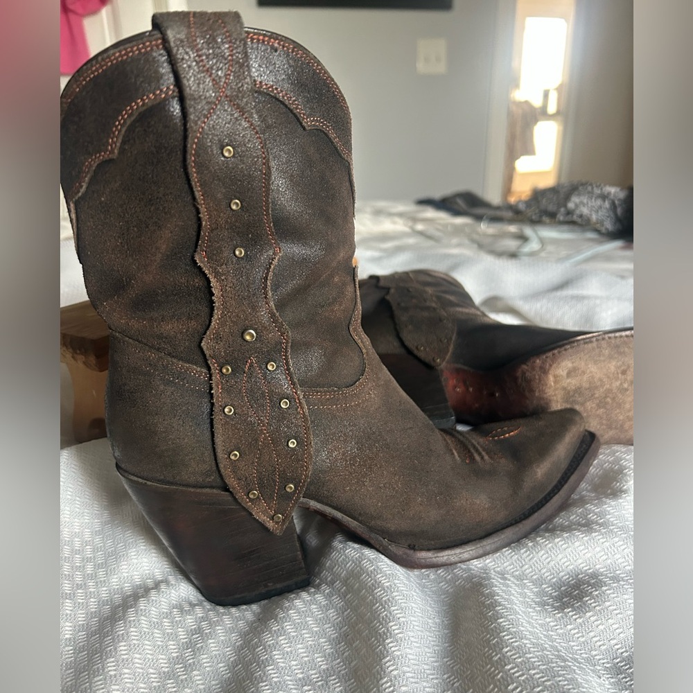 Charlie Horse Brown Suede Western Ankle Boots